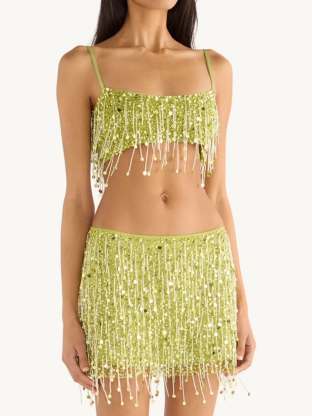 Yasmin Hand Beaded Bralette & Skirt Set in Chartreuse by ASTA RESORT